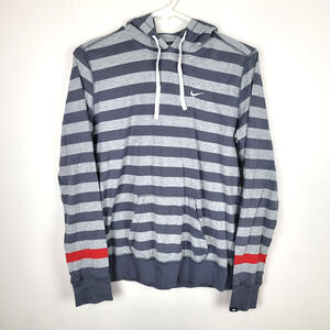 Nike The Athletic Dept Mens L Gray Striped Hoodie Pullover Red Cuff Slim Fit